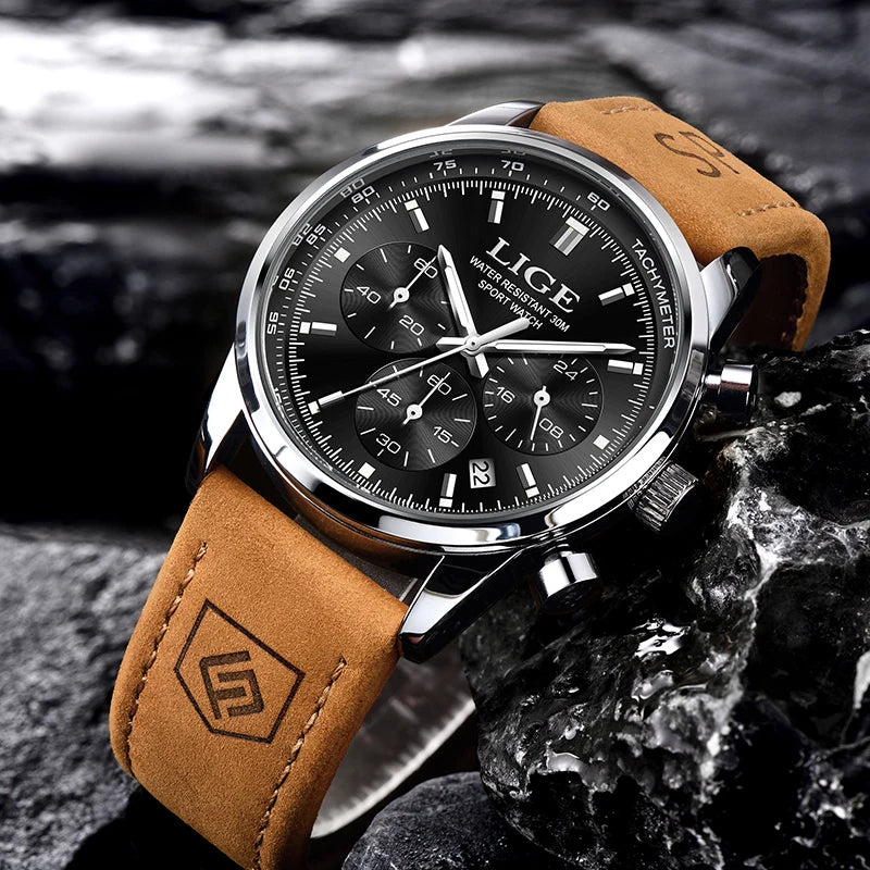 LIGE  Fashion Military Watches for Men Luxury Original Sports Chronograph Watch Waterproof Quartz Clock Digital WristWatch