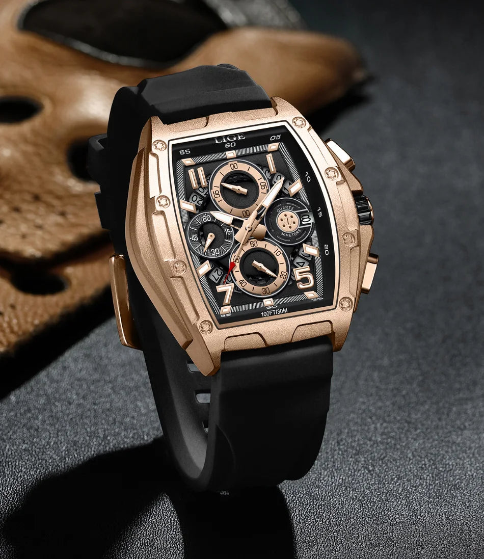 LIGE  Luxury Men‘s Watches Business Waterproof Male Clock Luminous Silicone Band Date Square Quartz Man Watches Reloj Hombre