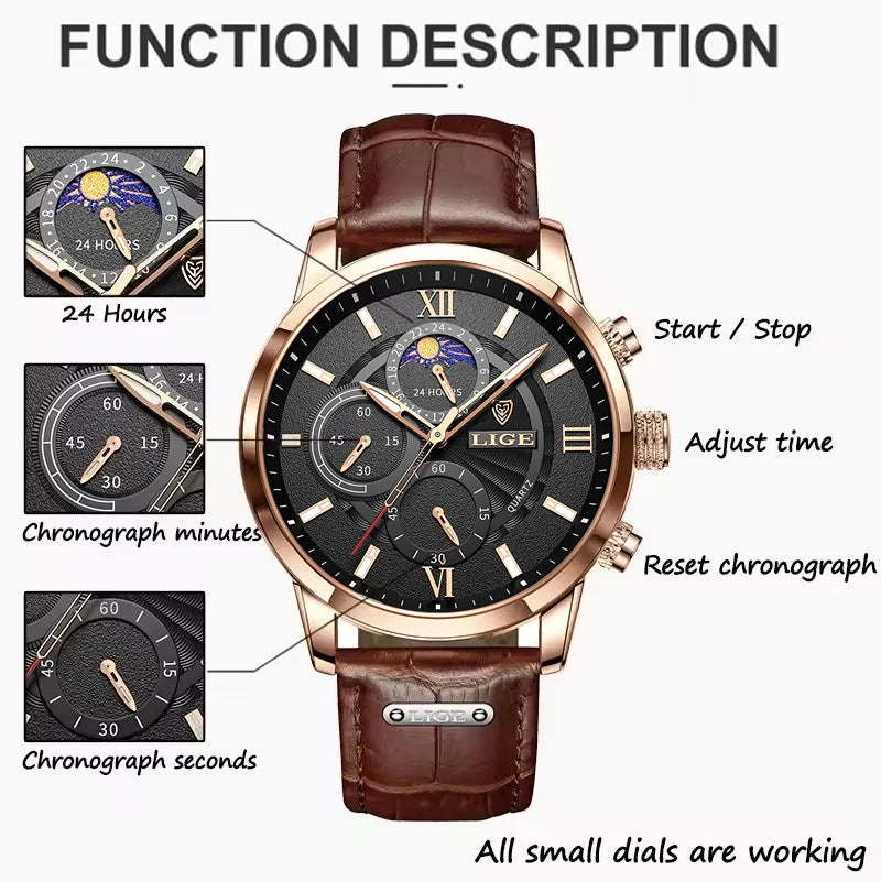 Men's Watches LIGE Top Brand Luxury Men WristWatch For Men Leather Quartz Watch Sports Waterproof Male Clock Relogio Masculino