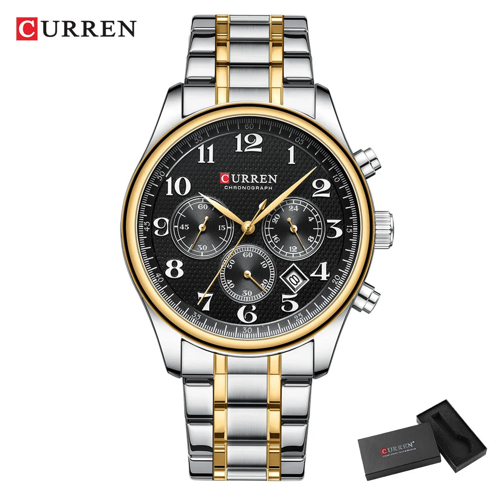 CURREN Men's Watches Luxury Brand Quartz Wristwatch - Chronograph Round Dial with Auto Date, Waterproof
