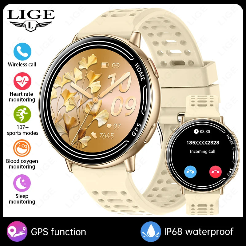 LIGE 2026 Women Sports Smart Watch New Built-in GPS Bluetooth Call 1.39'' Display Heart Rate Monitor 1ATM Waterproof SmartWatch