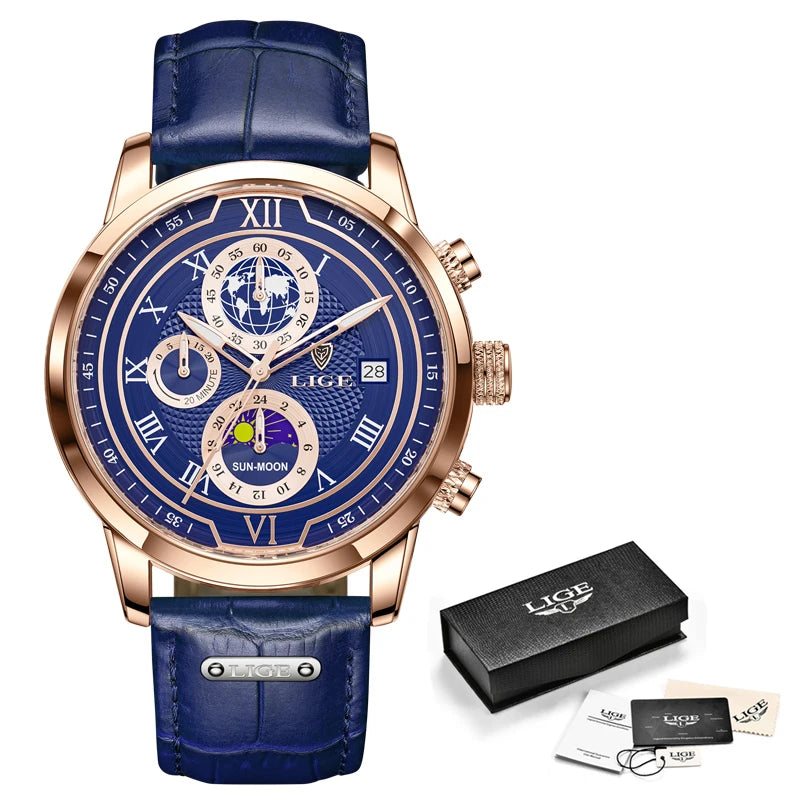 LIGE Mens Watches Luxury Waterproof Luminous Quartz Watch For Men Business Fashion Casual Man Date Chronograph Relogio Masculino