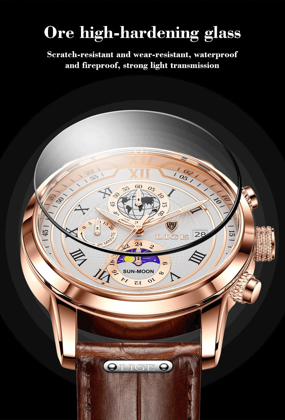 LIGE Brand Luxury Mens Watch Business Fashion Quartz Wristwatch Sport Waterproof Luminous Leather Strap Watches Men Reloj hombre