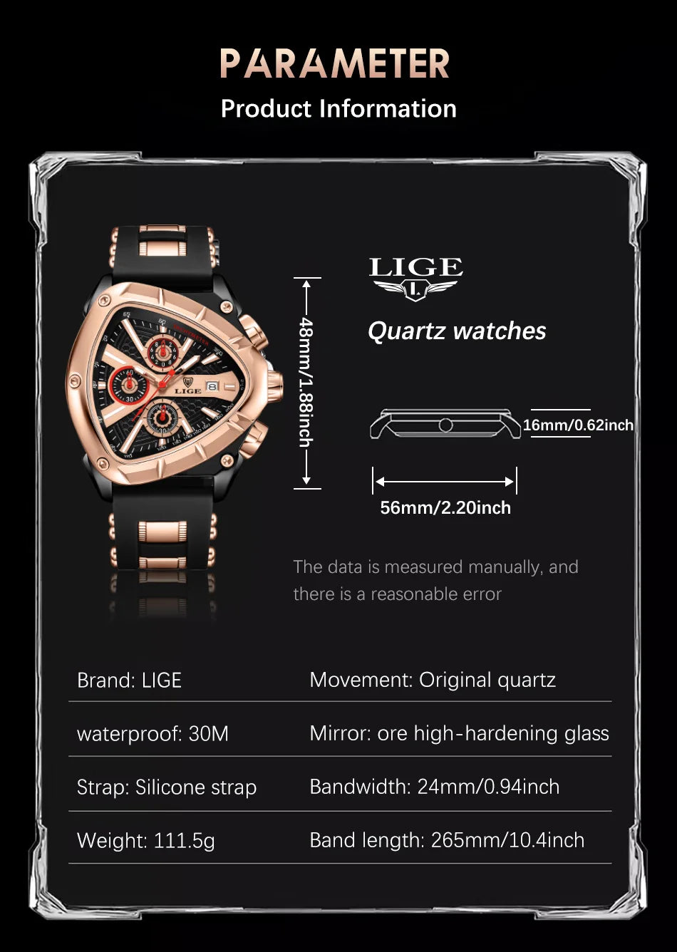 LIGE Original Luxury Unisex Watch Waterproof Sport Quartz Wrist Watches Business Big Dial Wristwatches Relogio Masculino+BOX