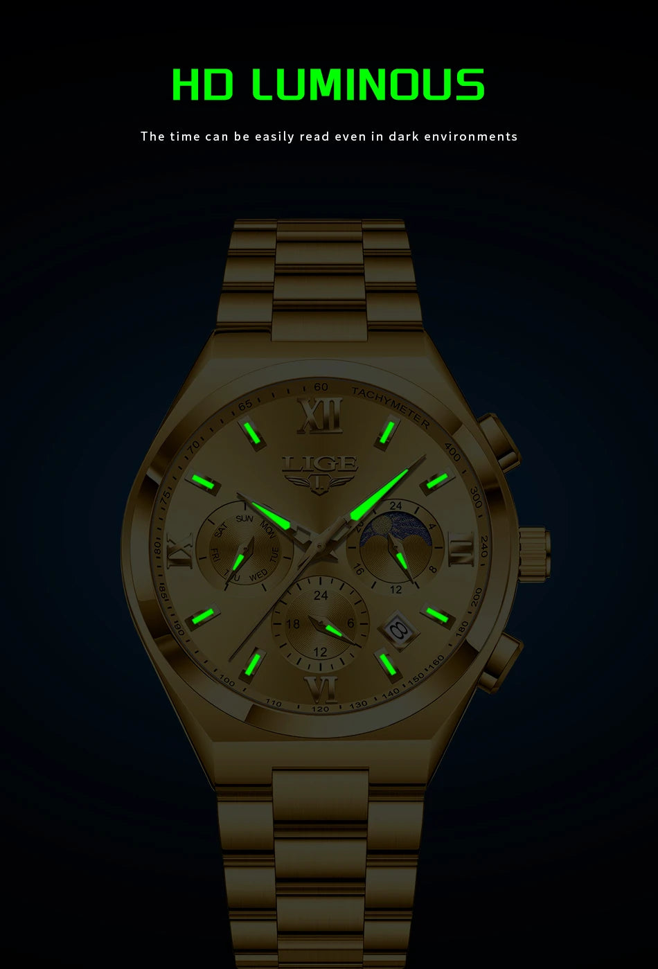 LIGE Watches For Women Elegant Luminous Date Women's Quartz Watches Stainless Steel Sports Waterproof Bracelet Watch Women Gift