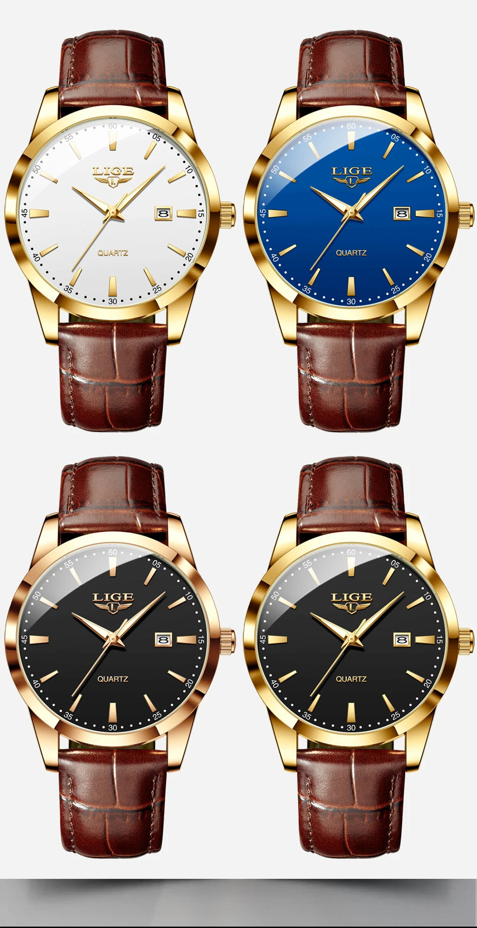 LIGE Mens Watches Top Brand Luxury Military Quartz Watch for Men Fashion Leather Waterproof Sports Chronograph Montre Homme+BOX