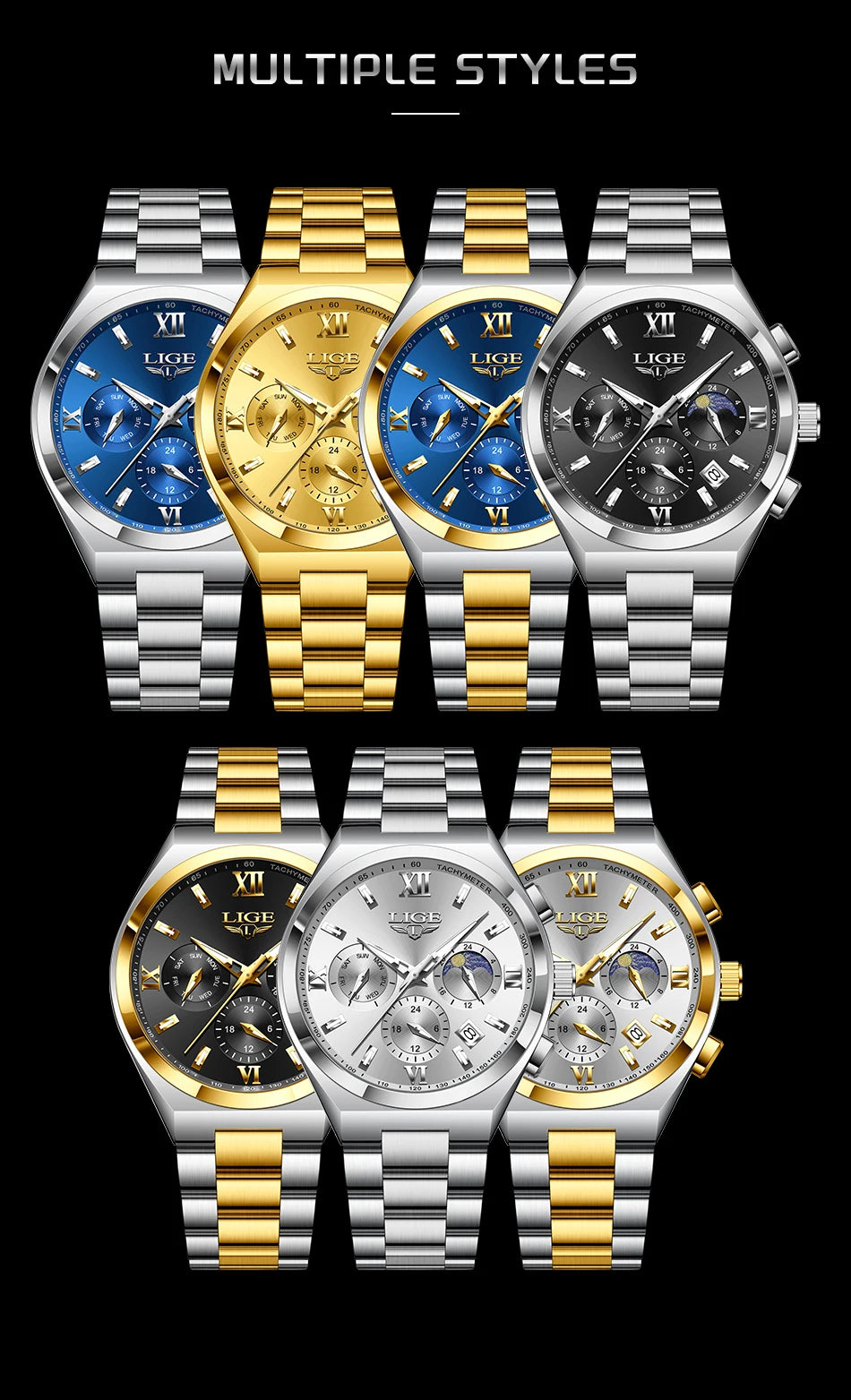 LIGE Watches For Women Elegant Luminous Date Women's Quartz Watches Stainless Steel Sports Waterproof Bracelet Watch Women Gift