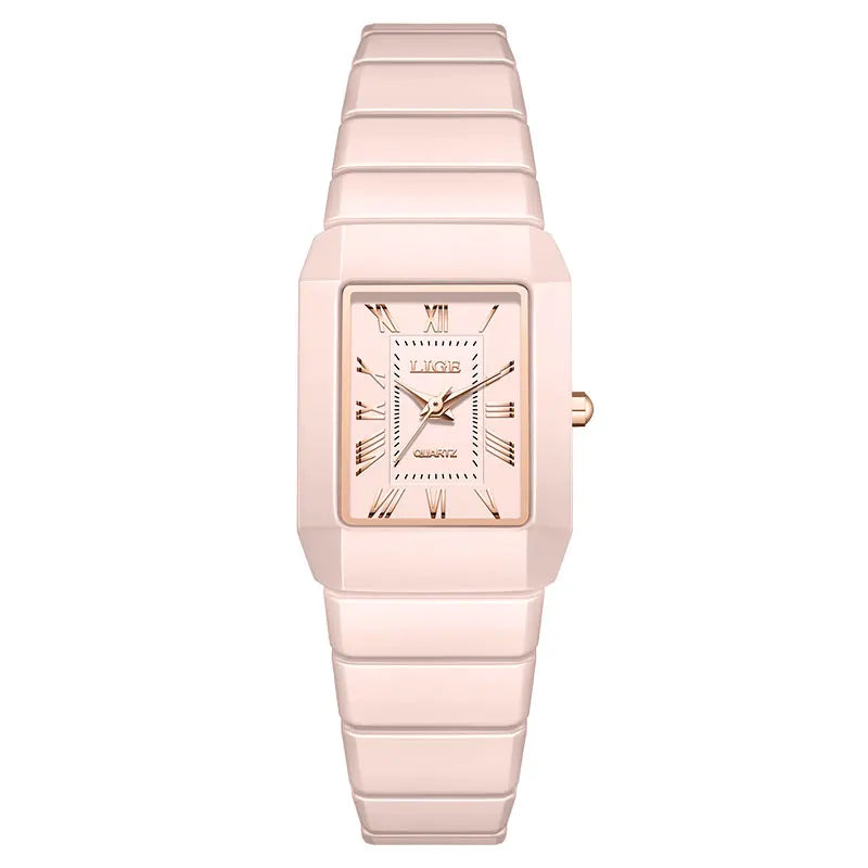 LIGE Women's Watch Ceramic Fashion Quartz Wristwatch Elegant Waterproof Vintage Watches Ultra-thin Watch for Women Reloj Hombre
