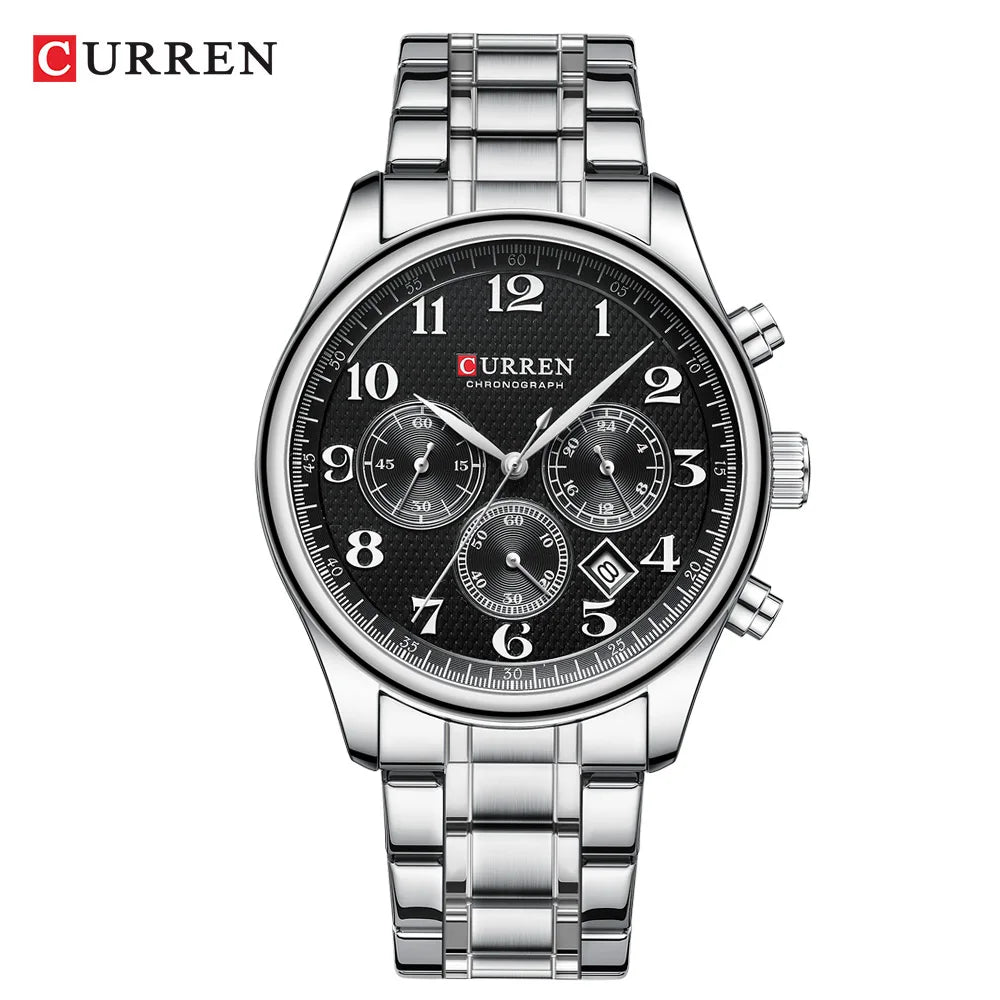 CURREN Men's Watches Luxury Brand Quartz Wristwatch - Chronograph Round Dial with Auto Date, Waterproof
