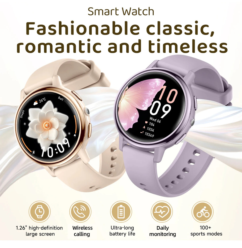 LIGE Lady Fashion Smart Watch 1.26" HD Heart Rate Women's Health Bluetooth Voice Call Waterproof Flashlight Smartwatch New 2025