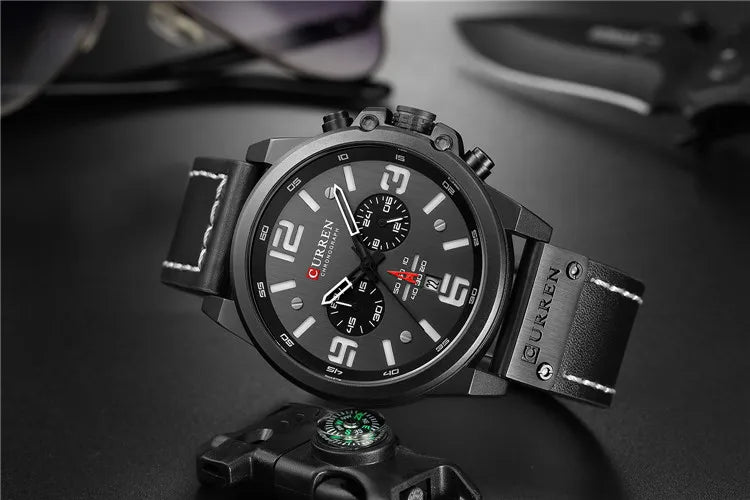 CURREN 8314 Men's Quartz Watch New Fashion Multi-function Chronograph Clock Leather Strap Calendar Simple Sports Watches for Men
