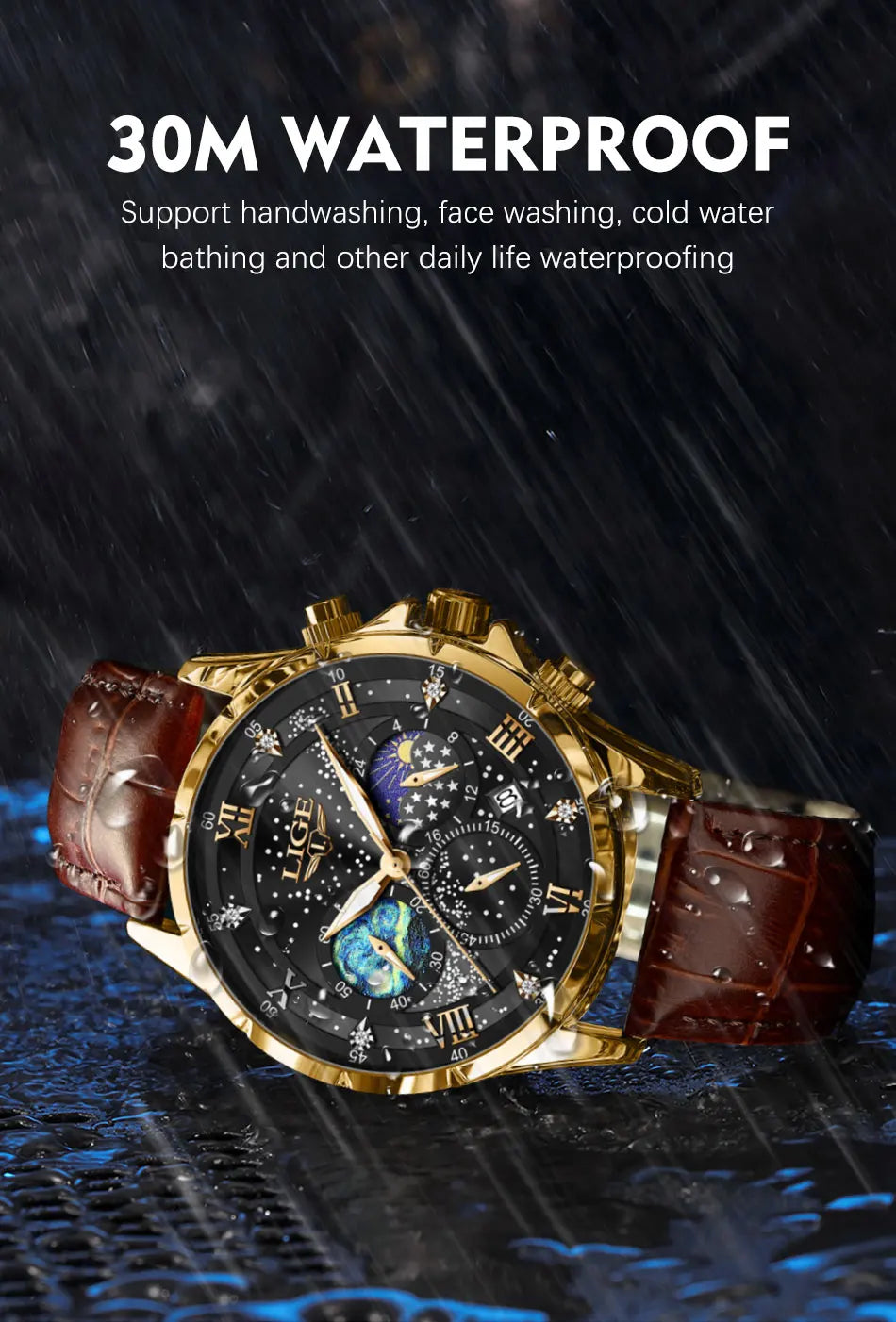 LIGE Men Watches Casual Sport Watch Men Luxury Waterproof Date Luminous Chronograph Wristwatch Male Quartz Watches Leather Clock