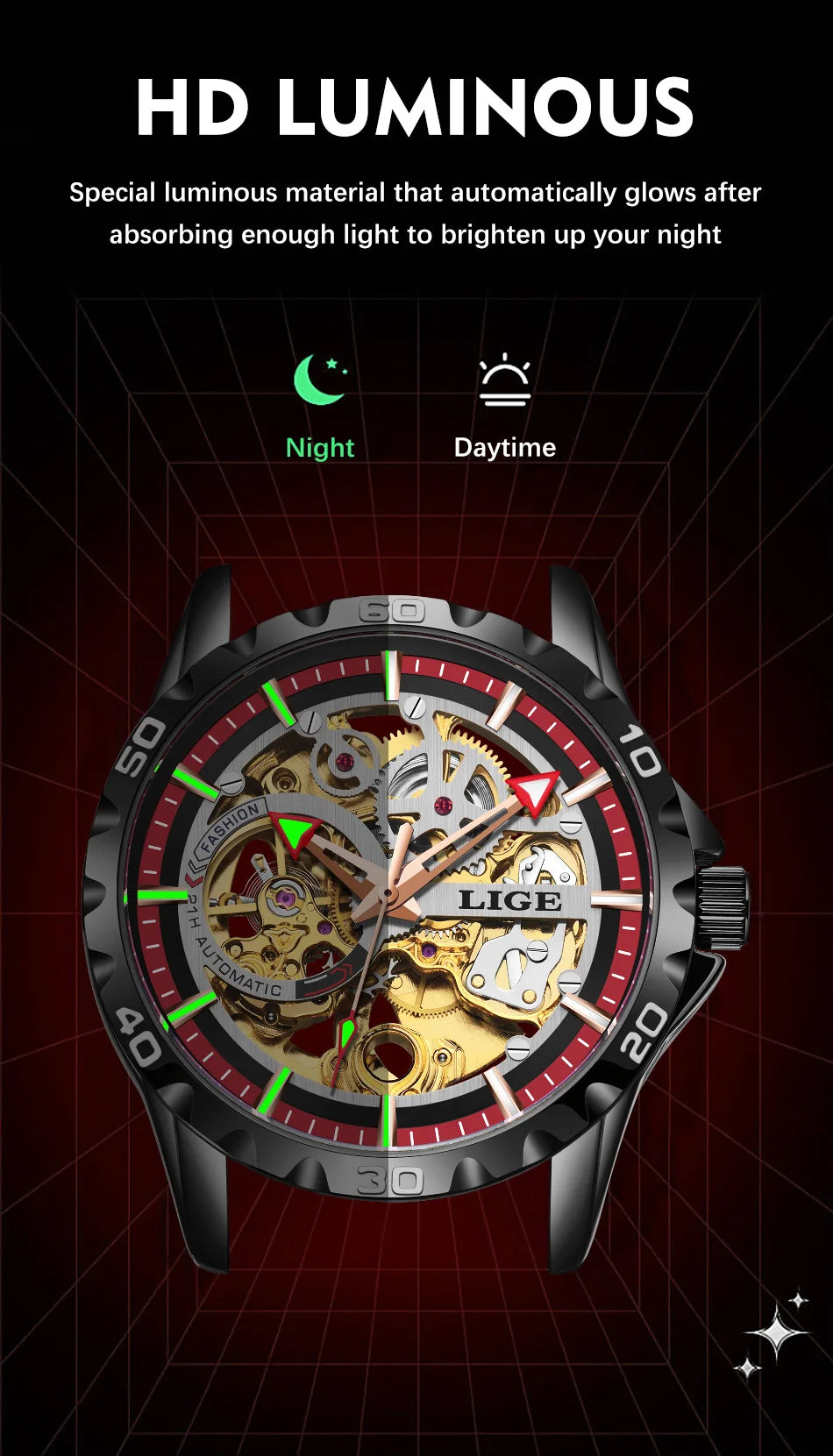 LIGE Men's Luxury Watches Mechanical Watches Chronograph Watch for Men Automatic Original Brand Stainless Steel Tourbillon Clock