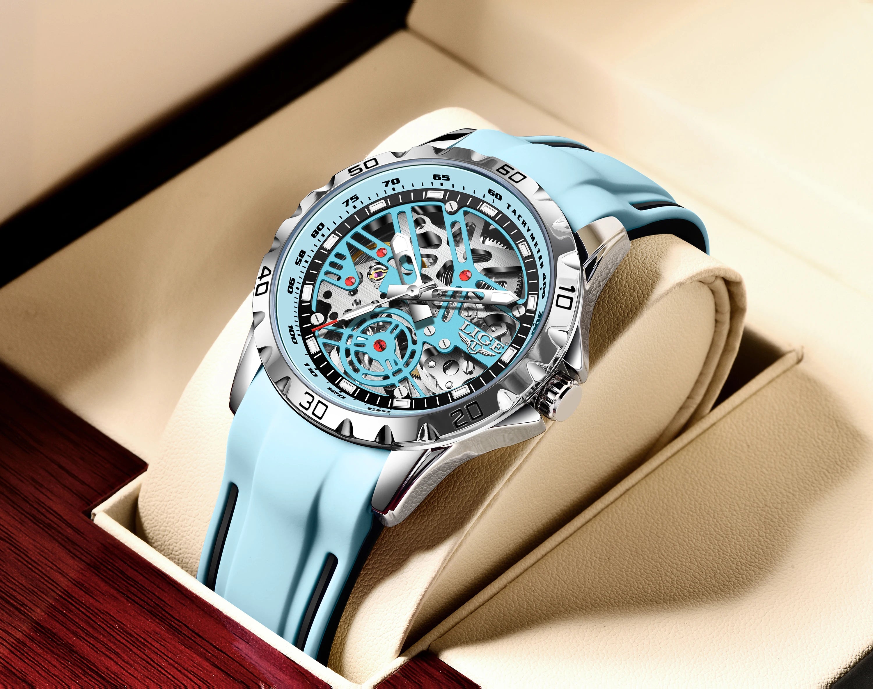 LIGE Luxury Men  Automatic Mechanical Watch Luminous Hollowed Movement Waterproof Luminous Mechanical wristwatches  Reloj Montre