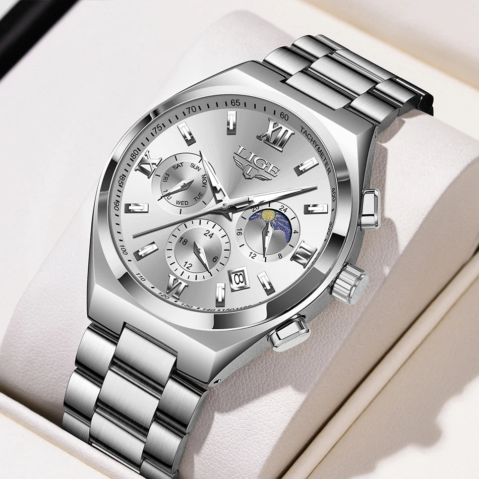 LIGE Watches For Women Elegant Luminous Date Women's Quartz Watches Stainless Steel Sports Waterproof Bracelet Watch Women Gift