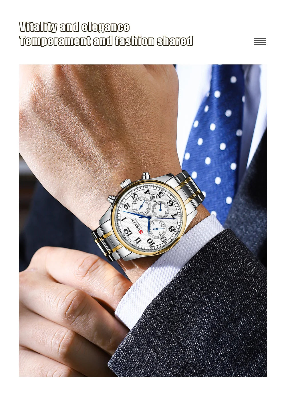 CURREN Men's Watches Luxury Brand Quartz Wristwatch - Chronograph Round Dial with Auto Date, Waterproof